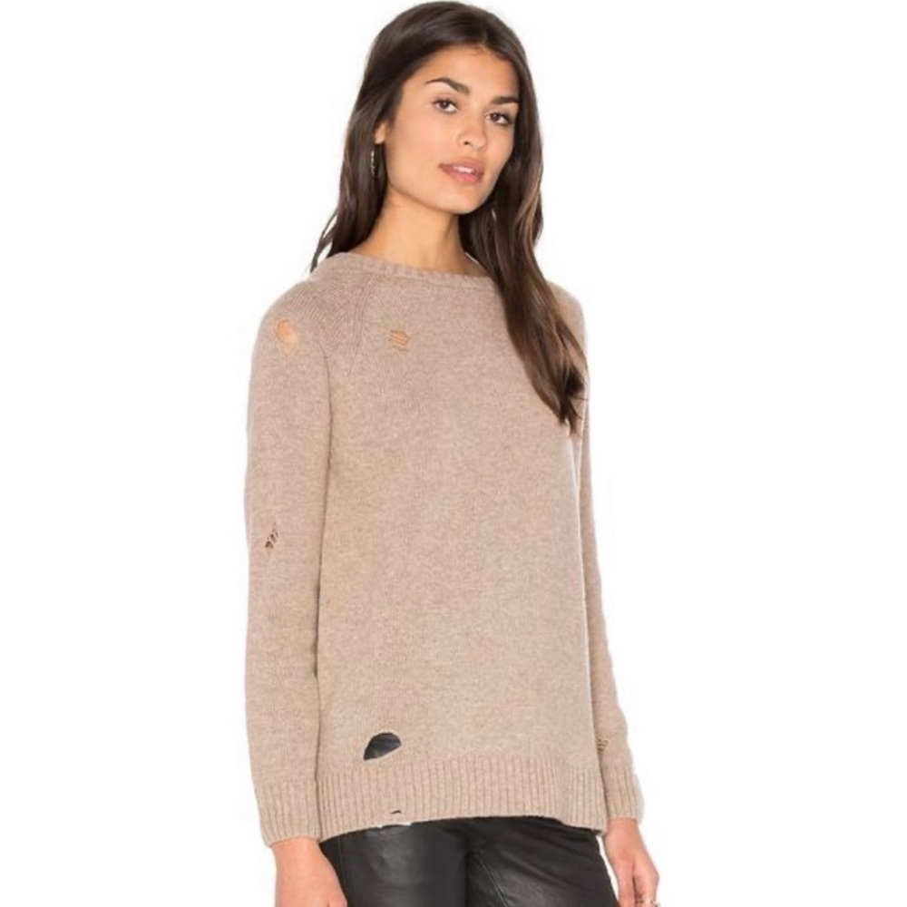 Anine Bing Distressed Taupe Brown Wool Blend‎ Pullover Sweater